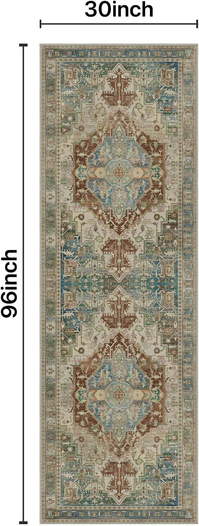 GENIMO 2'6'' X 8' Runner Rugs for Entryway,Machine Washable Vintage Floor Cover Foldable Modern Non Slip Rug, Low Pile Soft Carpet Floral Print Mat for Indoor Entryway/Bathroom/Kitchen,Sage Green