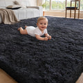 4x6 Area Rugs for Living Room Bedroom,Soft Fluffy Shaggy Bedside Rug, Indoor Floor Carpet for Kids Playroom Playroom, Dorms, Nursery Rooms, Home Decor (Black 4'x6')