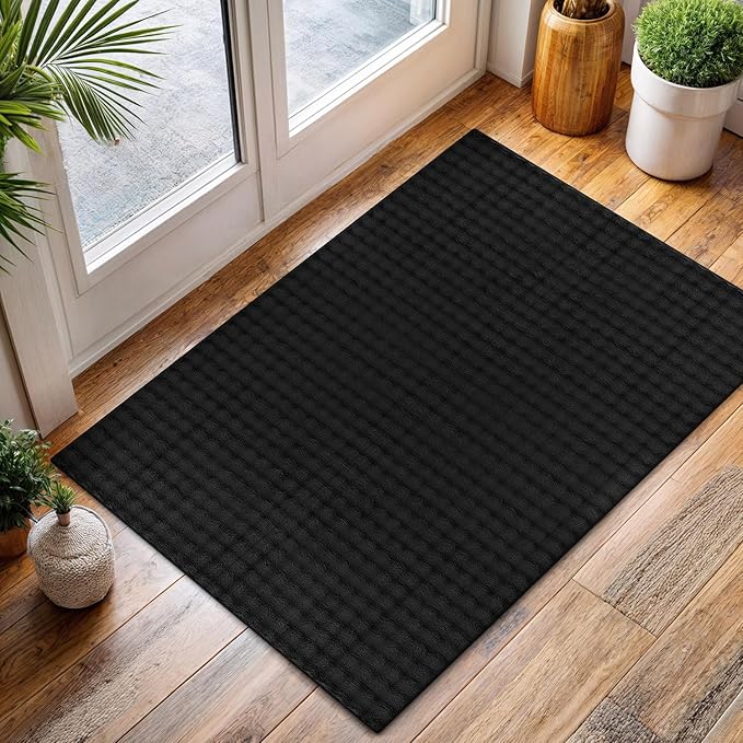 CAMILSON Modern Black Non Slip Door Mat Rug 2x3 Ultra Soft High Pile Entryway Rugs Non Skid Rubber Backing Durable & Easy to Clean Carpet for Kitchen Bathroom Indoor Use (2 x 3 Black)