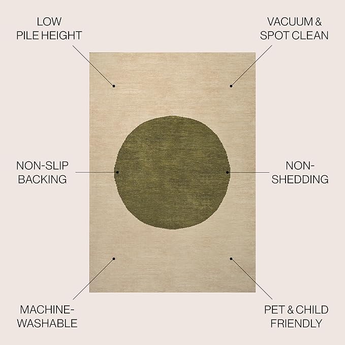 JONATHAN Y Machine Washable Cream/Green Indoor Area Rug 4X6 ft, Cirkel Minimalist Geometric Dot for Living Room, Bedroom, Kitchen, Office, Easy-Cleaning, Pet-Friendly, Non-Shedding WSH113C-4