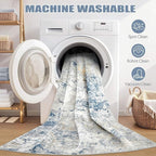 Area Rug Living Room Rugs - 5x7 Abstract Large Soft Indoor Washable Rug Neutral Modern Low Pile Carpet for Bedroom Dining Room Farmhouse Home Office - Blue