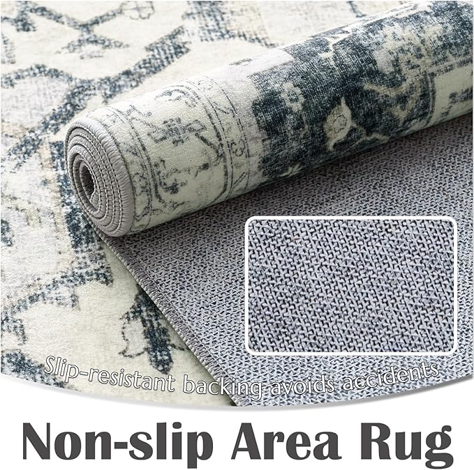 jinchan Kelda Area Rug 6x9 Washable Living Room Rug Vintage Soft Indoor Large Floor Cover Retro Distressed Mat Accent Lightweight Non-Slip Thin Carpet for Kitchen Bathroom Bedroom Grey