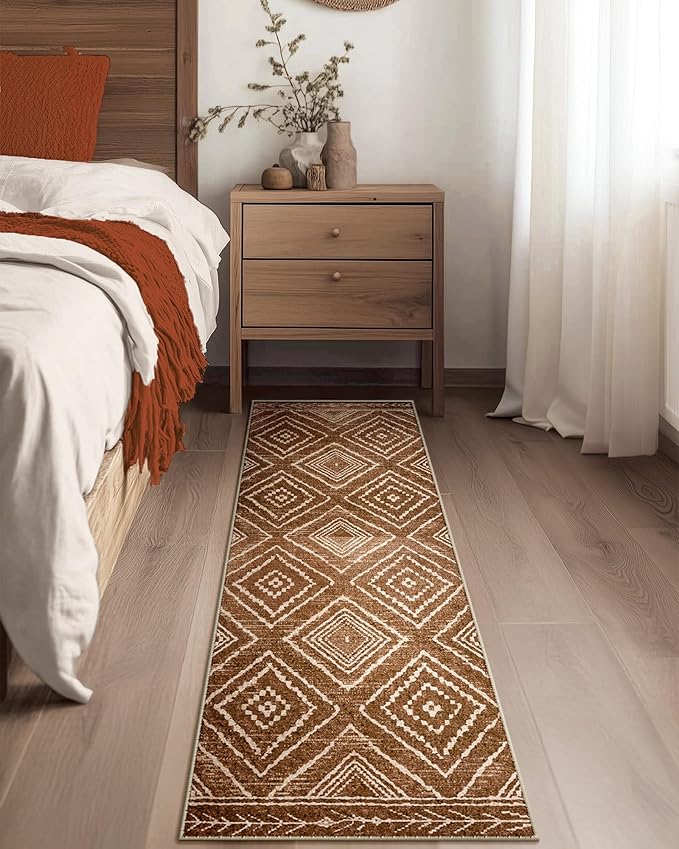 Area Rug 2x10 Rug Machine Washable Non-Slip Low Pile Print Pattern Western Rug for Living Room Bedroom Entryway Tribal Series -Yellowbrown/Cream