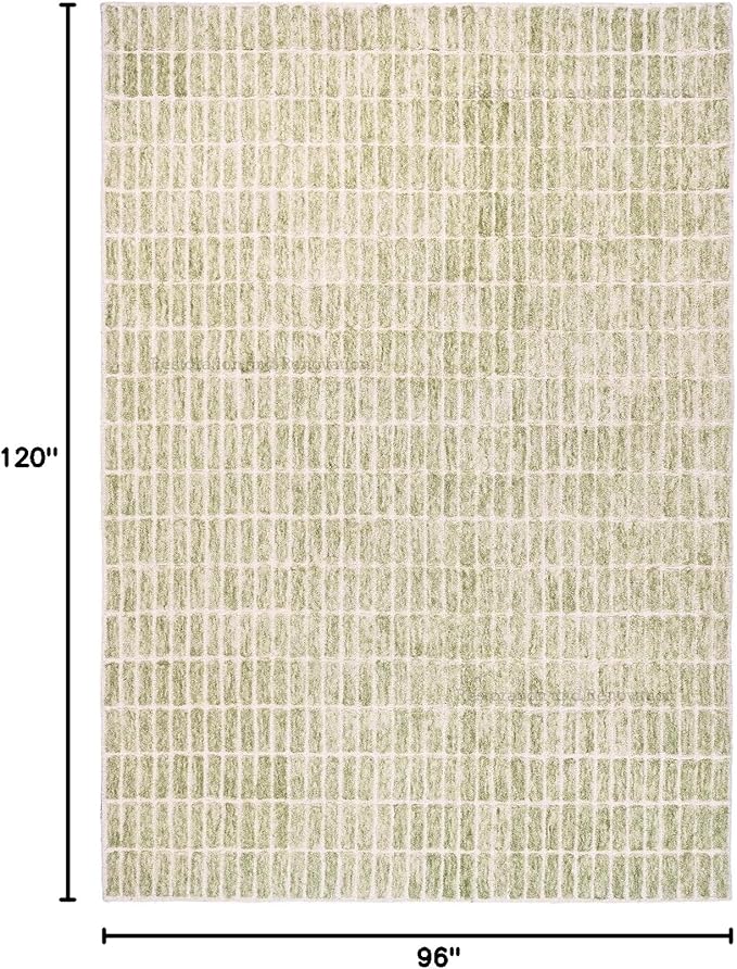 Hand-Tufted 100% Wool Area Rug – Unique Modern Geometric Grid Pattern, Soft Plush Textured Carpet for Living Room, Bedroom, Dining Room & Entryway (Light Green, 8' Round)
