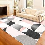 Large Pink Area Rugs 8x10 Washable Rug for Living Room Bedroom Dining Room,Modern Non Slip Carpet,Blush Grey Black