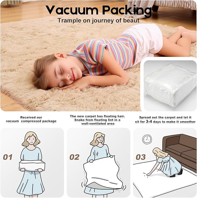 5x7 Light Tan Rugs for Living Room Bedroom, Fluffy Large Area Rug Soft Shag Non-Slip Carpet for Kids Boys and Girls Room Dorm Home Decor (5ft x7ft)