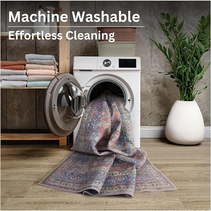 Bloom Rugs Washable Non-Slip 2' x 3' Rug - Multicolor Traditional Medallion Area Rug for Living Room, Bedroom, Dining Room, and Kitchen - Exact Size: 2' x 3'