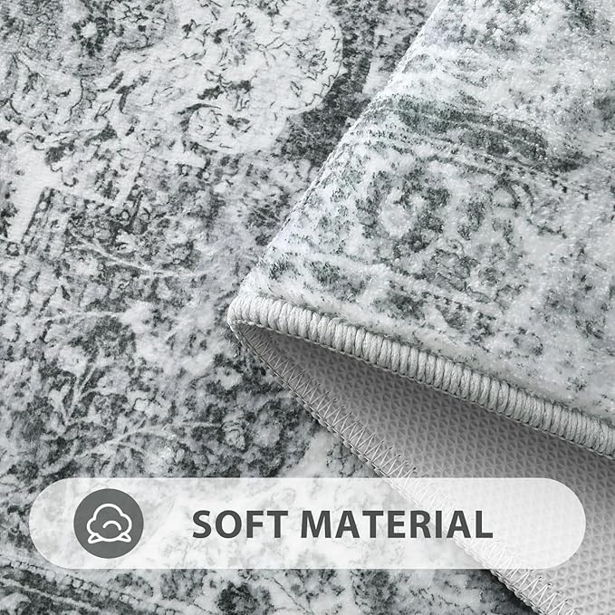 Uphome Bathroom Rugs Runner, Distressed Farmhouse Boho Gray Bath Mat, Non Slip Washable Long Bath Rugs, Vintage Traditonal Soft Velvet Bathroom Runner for Bathtub Sink Shower, 20x60 inch
