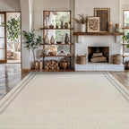 Easy Jute Rugs 9x12 Bordered Bone Color Living Room Indoor Outdoor Area Rug for Patio and Kitchen Rug High Traffic Washable Easy to Clean Solid Boho Woven Design Outside Carpet (9 x 12)