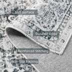 Deerly Rug Runner 2x6 Ft Washable Carpet Runner Runner Non-Slip Grey Runner Rugs with Rubber Backing Low-Pile Ultra-Soft Distressed Rug for Kitchen Bedroom(Grey)