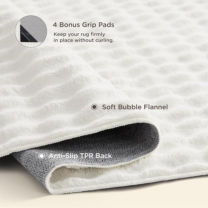 Bedsure 8x10 Fluffy Area Rugs for Living Room, Machine Washable Rugs, Non-Slip Backing, Non-Shedding, Pet Friendly Throw Rug for Bedroom Dining Room, Coconut White