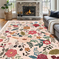 8x10 Area Rugs for Living Room Clearance Washable Boho Area Rug, Vintage Floral Non Slip Low Pile Large Rug for Living Room, Bedroom, Dining Room, Farmhouse (8 x 10 Beige Red)