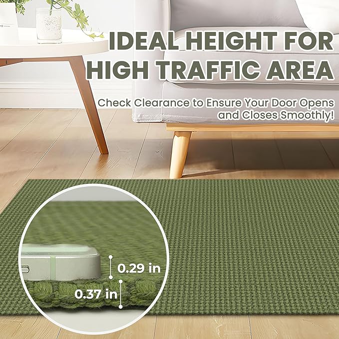 Braided Runner Rug 3x12 Ft Washable Runners for Hallways Non Slip Rubber Backed Kitchen Runners Cotton Long Entryway Runner Indoor, Woven Carpet for Hall Kitchen Entryway, Green