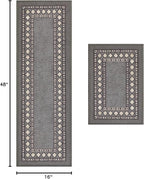 Antep Rugs Alfombras Modern Bordered 2pc Non-Skid (Non-Slip) Low Profile Pile Rubber Backing Indoor Kitchen Runner Rugs (Gray, 2pc Set)