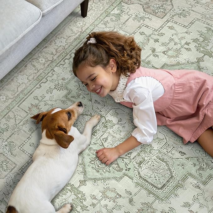 GENIMO 2x7 Runner Rugs for Hallway, Machine Washable Non Slip Vintage Rugs, Low Pile Lightweight Soft Print Rug for Enrtyway, Corridor, Home Office, Kitchen, Oat Light