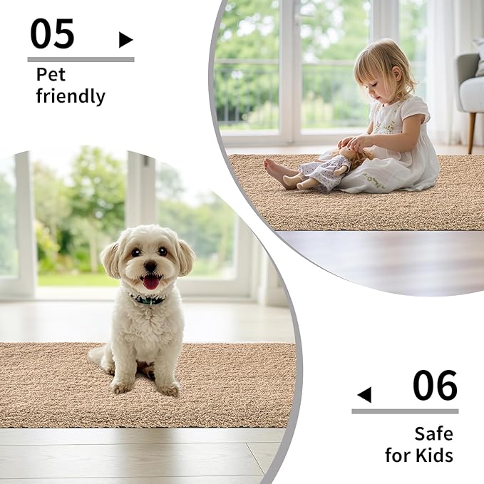 Beige Bathroom Runner Rug 24x59 Non Slip Fluffy Long Bath Mat for Bathroom Floor Washable Plush Luxury Bath Rug for Tub Absorbent Shower Sink Mat Bedside Rug