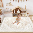 Area Rug 4x6 Entryway Rugs - Machine Washable Vintage Boho Area Rug Non-Slip Bedroom Rugs Soft Stain Resistant Living Room Carpet, Oriental Distressed Rug for Dining Room Nursery(Boho Beige, 4'x6')