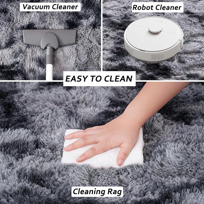 Beglad Fluffy Area Rugs 6x9 Feet, Modern Minimalist Style Shag Fuzzy Rugs, Non-Slip Indoor Carpet Soft Rugs for Kids Room, Bedroom & Living Room, Tie-Dyed Dark Grey