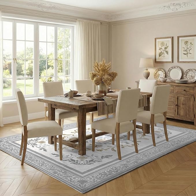SOULFUL Medium Pile 4x6 Rugs for Living Room - Cozy Soft Underfoot Area Rug - Light Taupe Boho Floral - Washable Non-Slip - Perfect for Bedroom Kids Room Under Dining Table Office