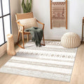 BESTSWEETIE 3x5 Area Rugs for Living Room Washable Moroccan Farmhouse Neutral Geometric Low Pile Non-Slip Soft Print Pattern Rug for Bedroom Kitchen Dining Room Entryway Cream/Brown/Pink