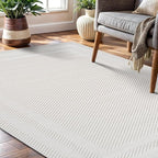 CAMILSON Micro Loop Rug 6x9 Modern Luxury Bordered Area Rugs Soft High and Low Pile Stain Resistant Easy-Cleaning Non-Shedding for Living Room Office Indoor Carpet (6 x 9 / White)