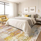 7x9 Area Rugs Living Room: Washable Large Abstract Modern Soft Stain Resistant Indoor Floor Rugs Non-Slip Accent Carpet for Bedroom Nursery Playroom Office Dining Room Dorm Home House- Gold Colorful