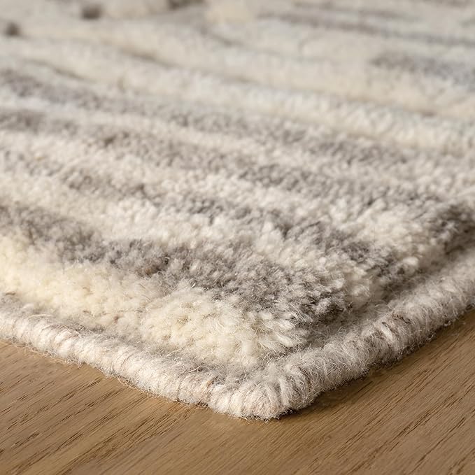 Dash & Albert Hicks Natural Hand Knotted Wool Rug, 5 X 8 Feet, Ivory Geometric Pattern - Premium Luxury Hotel Quality Soft Breathable Hypoallergenic Machine Washable Easy Care All Season