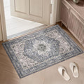 PURRUGS Vintage Farmhouse Boho Throw Rug 2x3 ft, Non-Slip Machine Washable Rug, Accent Oriental Area Rug for Entryway, Kitchen, Bedroom, Living Room and Dining Room, Periwinkle Gray/Soft Ivory
