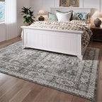 Rugcomf 8x10 Rug Washable Boho Soft Large Area Rug Non-Slip Faux Wool Vintage Rug for Living Room, Farmhouse, Dining Room, Indoor, Kids Playroom (Grey)