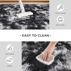 Andency 6x9 Area Rugs, Large Shag Fluffy Soft Shaggy Rugs for Living Room Bedroom, Non-Slip Tie-Dyed White Black Thick Plush Carpet for Kids Girls and Boys, Dorm Nursery Home Decor Aesthetic