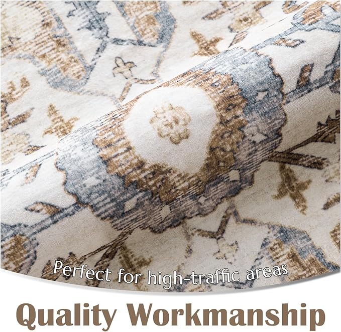 jinchan Kelda Runner Rug 3x8 Washable Rug Soft Hallway Runner Indoor Vintage Print Floor Cover Retro Distressed Lightweight Non-Slip Thin Carpet for Bathroom Kitchen Living Room Bedroom Brick Red