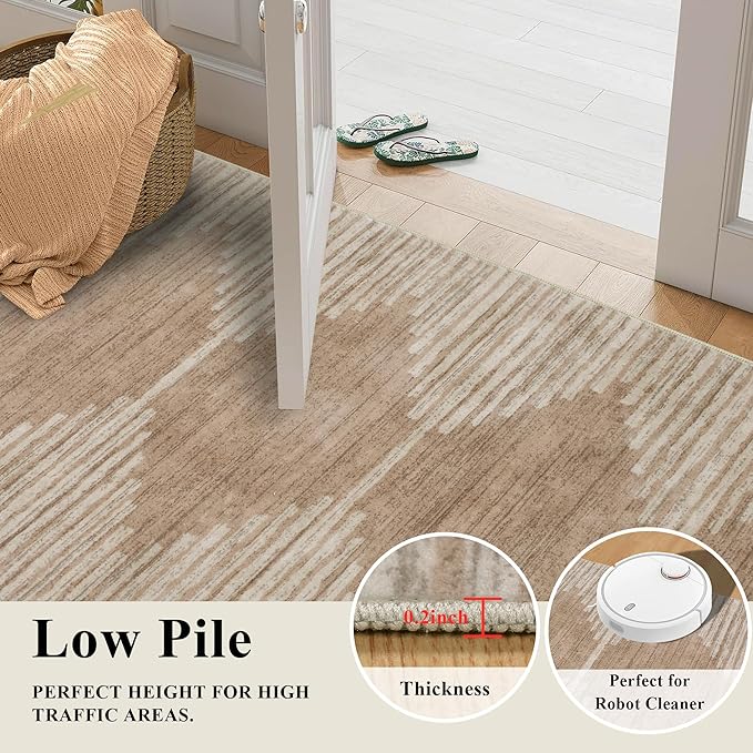 HelloTree 2x3 Entryway Rug, Indoor Small Machine Washable Area Rug Non Slip Backing Home Decor Floor Decoration Mat Boho Rugs for Entrance Kids Room Bedside Bedroom Carpet-Pink&Khaki