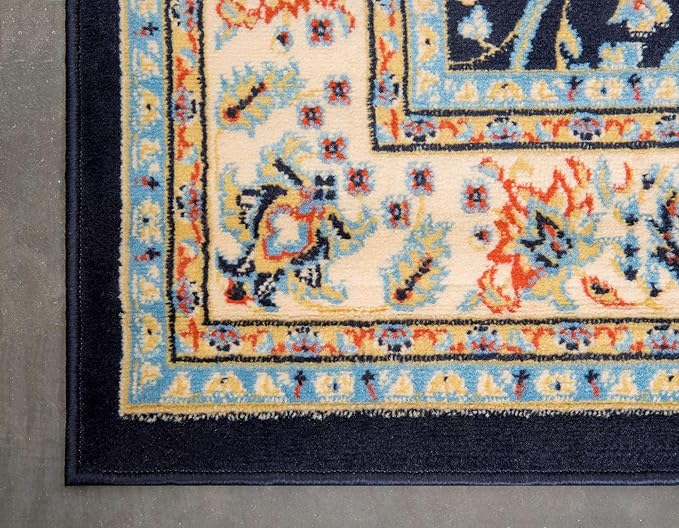 Unique Loom Sialk Hill Collection Area Rug - Washington (7' 1" x 10' Rectangle Navy Blue/Cream)