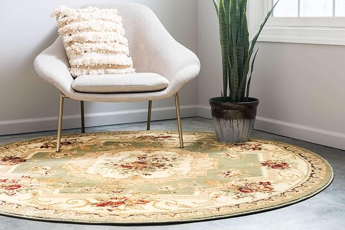 Unique Loom Versailles Collection Traditional Classic Floral Motif Area Rug (8' 0 x 8' 0 Round, Green/ Ivory)