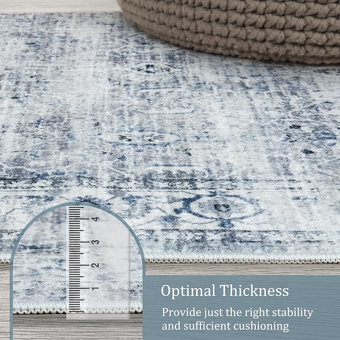 Morebes Vintage Kitchen Rugs Non Slip Washable Rug Runner,Non Skid Bath Mat Runner,Distressed Long Bathroom Rug Indoor Floor Carpet for Room Hallway Entryway Laundry Foyer, Blue-Gray