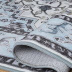 Washable Area Rug 3x5 , Low Pile Super Soft Carpet, Vitnage Distressed Rug for Bedroom, Living Room, Dining Room, Non-Slip, Low Pile, Blue