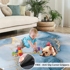 3x6 Abstract Marble Bedroom Rug Under Bed - Blue-White-Marble Kids Room Rugs, Luxury Stone Pattern Bedroom Runner Rug Soft Washable for Living Room Kitchen