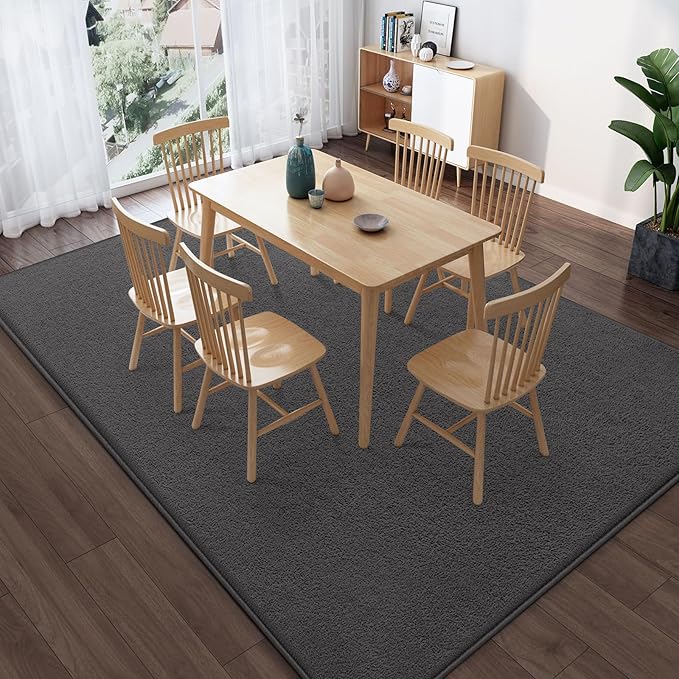 Modern Large Area Rug for Bedroom Living Room, 4x6 Feet Dark Grey Thickened Memory Foam Washable Rugs, Non-Slip Soft Minimalist Solid Indoor Carpets for Boys Girls Nursery Room Décor