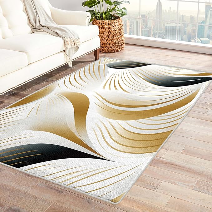 Elegant Wave Design Rug, 5x6 Rug, Abstract Rugs for Living Room Bedroom, Modern Large Area Rug, Washable Rug Non Slip Soft Indoor Carpet, Elegant Wave Design Home & Room Decor