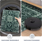 KOZYFLY Boho Area Rug 6x9 Ft Thin Washable Rugs for Bedroom and Living Room Faux Wool Printed Throw Carpet Non Slip Rug for Entryway Kitchen Dining Room, Dark Green