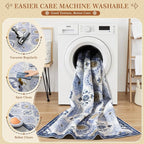 EnHomee Washable Area Rugs 4x6, Soft Area Rug for Living Room Bedroom, Boho Non Slip Low Pile Stain Resistant Washable Rug Large Carpet for Dining Room,Easy to Clean Living Room Rug, Blue