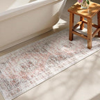 Uphome Bathroom Runner Rug, Distressed Tribal Farmhouse Blush Pink Bathroom Mat, Large Bathroom Rugs Non Slip Washable, Oriental Retro Boho Bath Mat Runner for Bathtub Sink Hallway, 24x59 inch