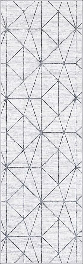 Rugs.com Lattice Trellis Collection Rug – 10 Ft Runner White Low-Pile Rug Perfect for Hallways, Entryways