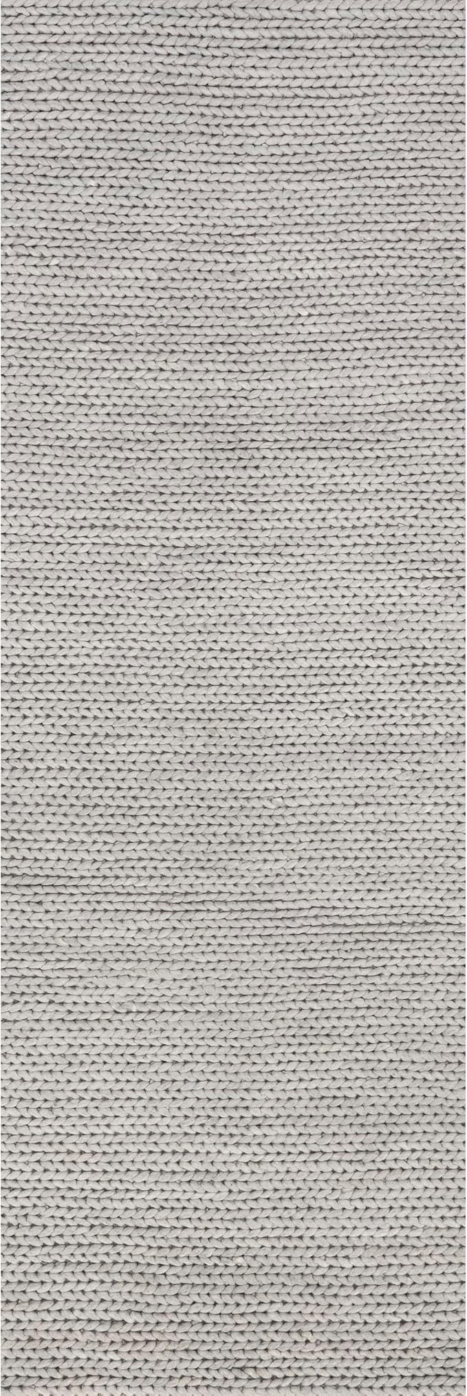 Nuloom Penelope Light Grey/Ivory, 2'6" x 8', Hand-Braided, Wool & Cotton, Soft and Textured, High Traffic, Stain Resistant, Easy Clean, Durable Runner for Bedroom, Living Room, Dining, Entryway