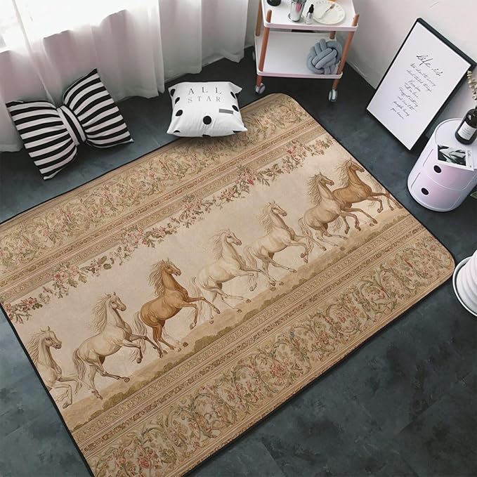 Horse Western Boho Ethnic Style Area Rug Washable Outdoor Rugs Anti-Slip Soft Carpet Entryway Indoor Door Mat for Bedroom,Living Room,Porch,Terrace and Entrance Decor 9'x 6'