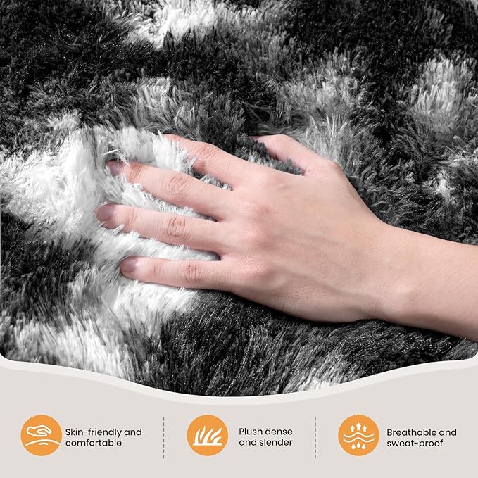Zentavio Black and White Area Rugs for Living Room Rugs for Bedroom 4x6 Soft Carpet Fluffy Furry Shag Aesthetic Plush High Pile Gray Throw Rug for Nursery Kids Room Dorm Tie-Dyed