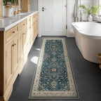 Farmhouse Entryway Rugs 2x6, Low Pile Kitchen Runners Washable Non Slip, Distressed Medallion Printed Carpet Runners for Hallway/Bathroom/Bedroom Bedside/Laundry Room, Deep Blue/Multi