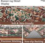 U'Artlines 3' x 18' Boho Hallway Runner Rug, Rust Non Slip Washable Vintage Farmhouse Accent Rug Carpet for Kitchen Entryway Laundry and Living Room (Rust＆Teal)