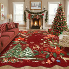 Lahome Floral Christmas Rugs for Living Room, Washable Christmas Rug 8x10 Under Bed Soft Xmas Tree Red Rug, Stain Resistance Large Carpets for Dining Room Office Home Decor, Red