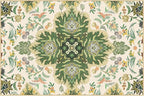 Phantoscope Washable Area Rug 4'x6' Non-Slip, Vintage Boho Rugs for Living Room, Bedroom, Dining Room, Neutral Green Floral Medallion Pattern, Low-Pile Foldable Floor Carpet, Forest Green/Cream